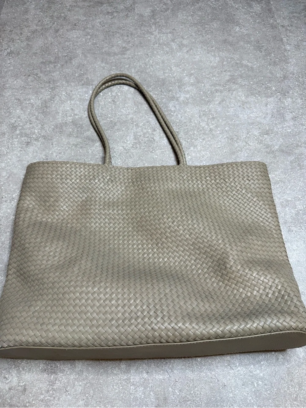 Quince Siena Handwoven Tote Italian Leather Tote in Light Grey Taupe